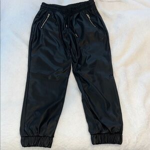 Ci Sono Black Leather Joggers with Zip Details